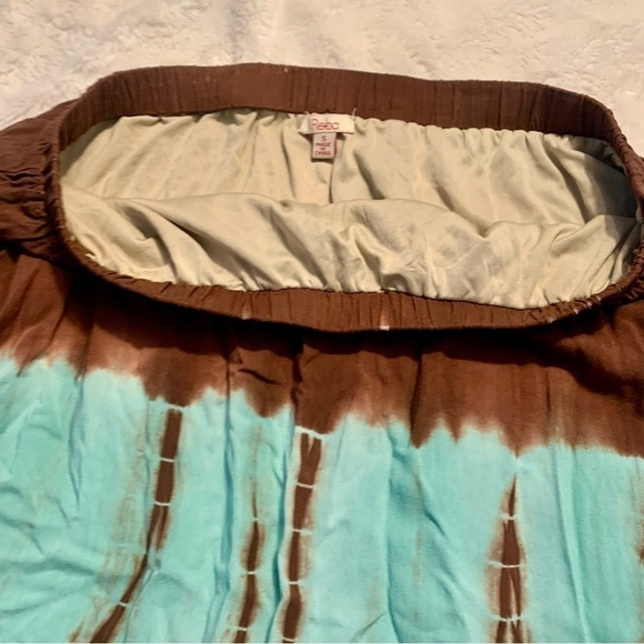 Reba Hobo Skirt Small TieDye Brown Tan Cream Teal Viscose Lined Bohemian - Picture 4 of 13
